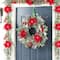 Glitzhome® 24"D Christmas Red Mangnolia & Berry Wreath
